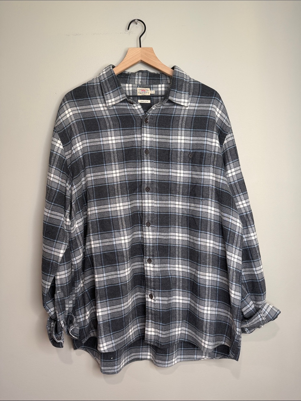Faherty Men's Black and Gray Plaid Button-Down Shirt 100% Cotton XXL